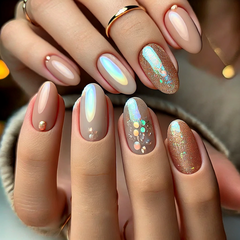 ベージュベースに偏光パールやラメ