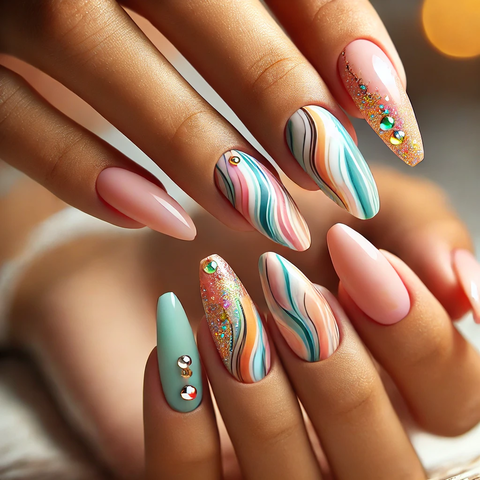 パステルカラーの渦巻きデザイン