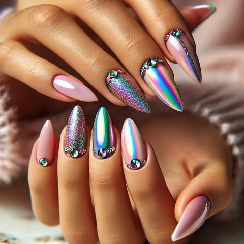 ホログラフィッククロームとパステルカラーをミックス