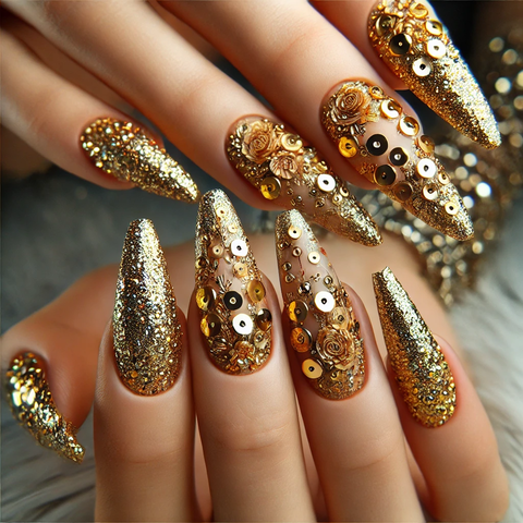 金のスパンコールとビーズ