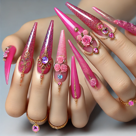 ホットピンクギャルネイル