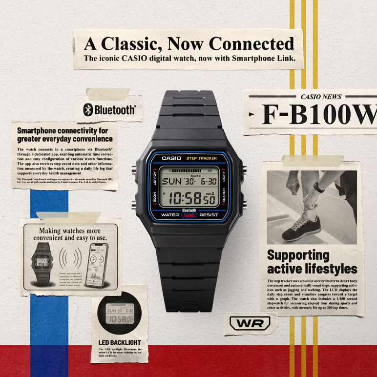 F-B100W】Bluetooth連携と歩数計と搭載の新作チプカシが大人気で全3