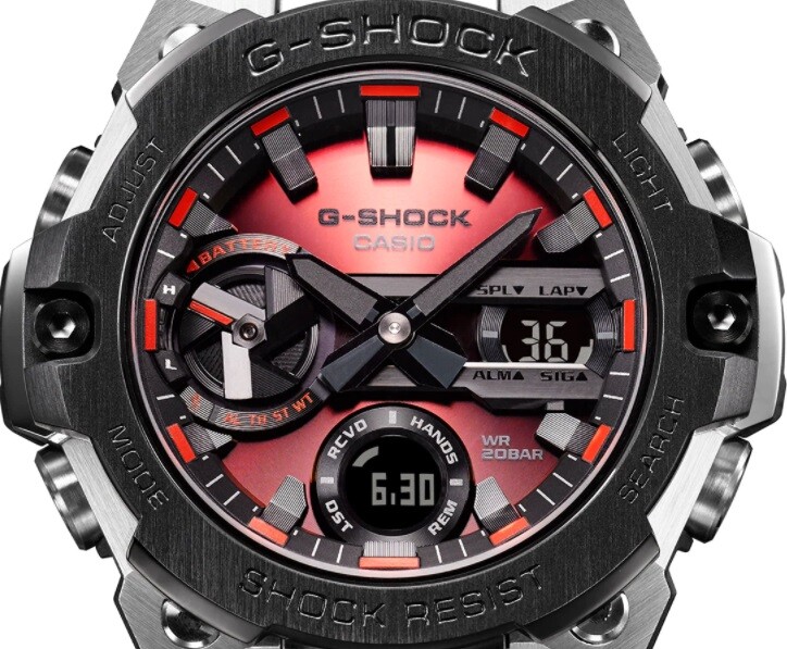 ブラックIPベゼル、赤文字版がワイルドなG-STEEL「GST-B400AD-1A4JF