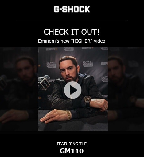 Eminemが新曲「Higher」のPVで着けたGM-110G-1A9が、北米G-SHOCK