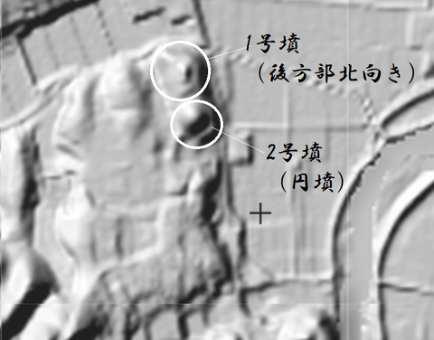 PNG 岡田山1号墳と2号墳　高低差表示　22年6月1日