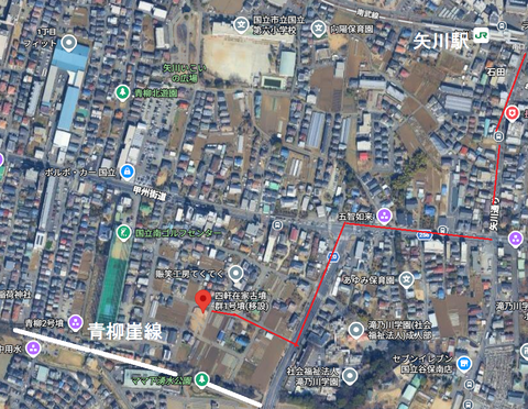 PNG 四軒在家1号墳と青柳崖線所在地マップ