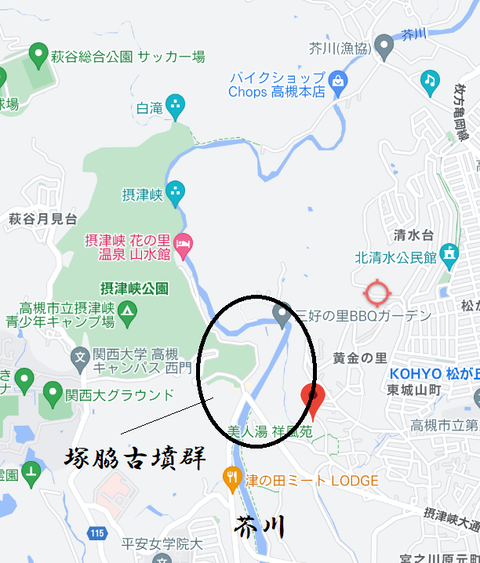 PNG 塚脇古墳群（全体）（高槻市）所在地　22年6月23日