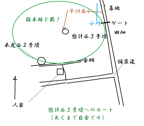 惣計谷（そうけだに）３号墳へのルート　２１年７月２５日作成