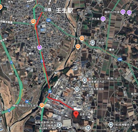 吾妻古墳　所在地マップ　壬生駅から