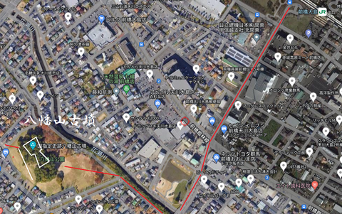 PNG　八幡山古墳（前橋市）前方後方所在地マップ