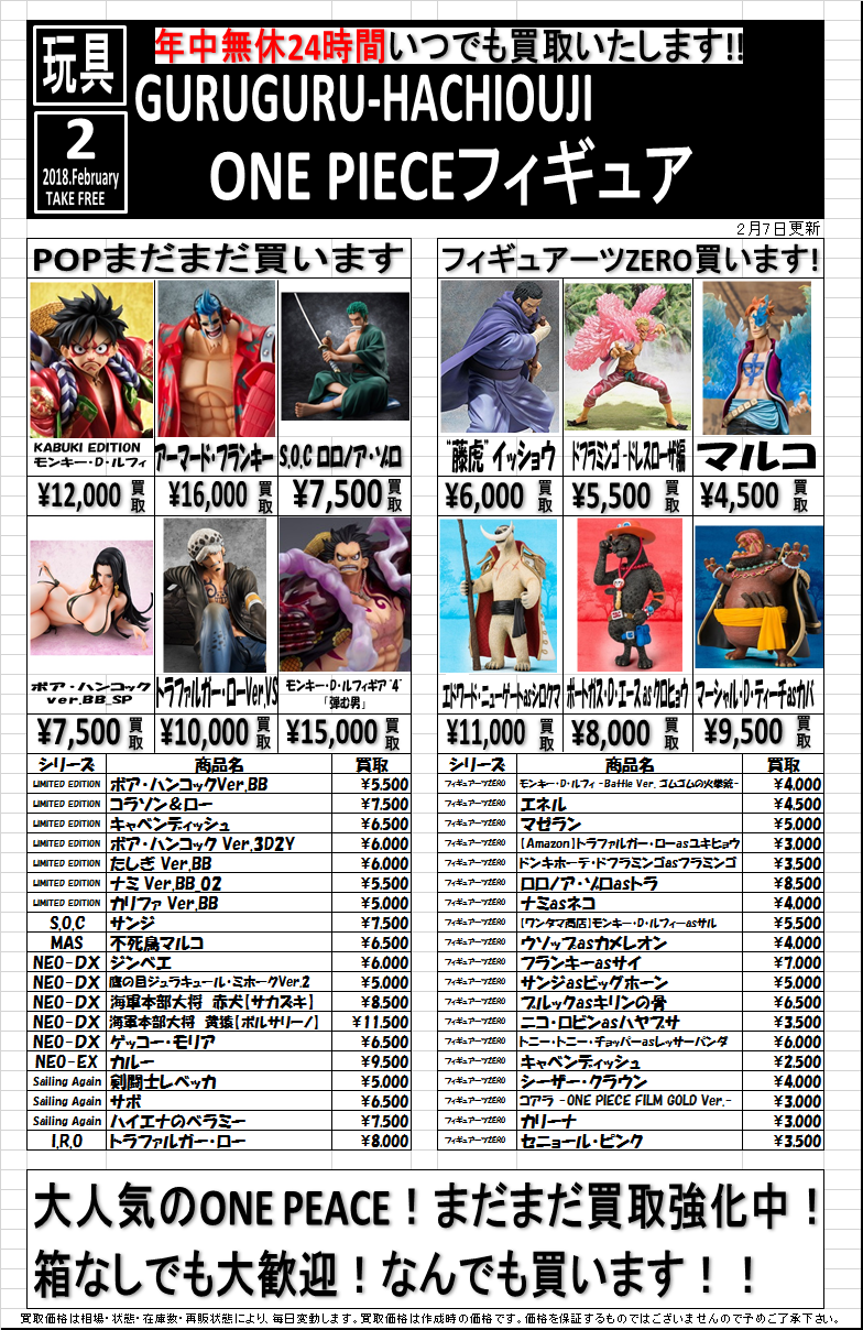 おもちゃ ワンピース強化買取中 ぐるぐる大帝国 八王子店