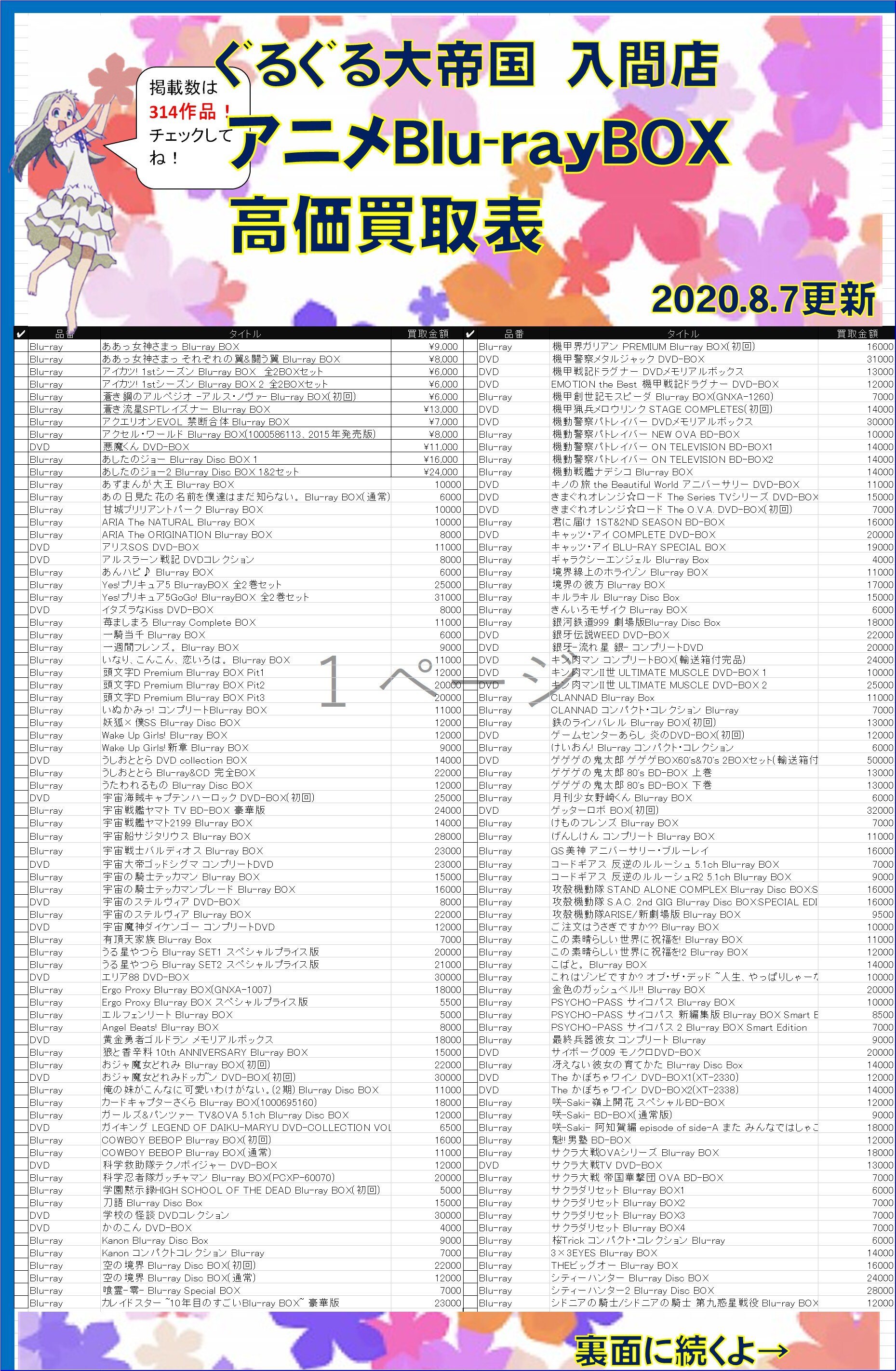 Dvd Blu Ray 買取情報 アニメ ガンダム 京アニ 特撮 買取強化宣言 ぐるぐる大帝国 入間店