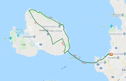 伊良部島縦断矢印