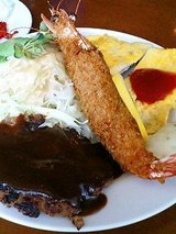 エビフライ、ポークピカタ、ハンバーグ