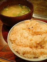 明太子ご飯、お味噌汁