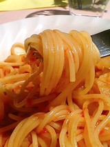 カプリッチョ 小柱と大根のトマトソーススパゲティ