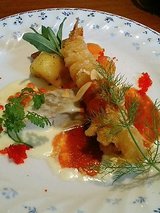 料理番 スズキの白ワイン蒸しとえびのフリッター