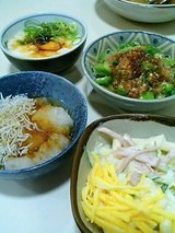 とろろ、じゃこおろし、おくら、マカロニサラダ