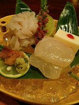 御向(水晶鱧お造り、鱧の肝、鯛の切り身、豆腐)