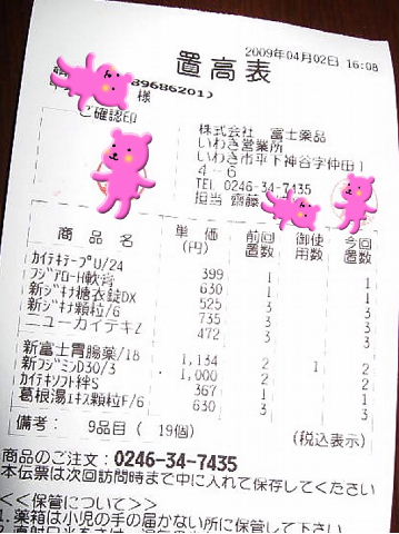 日常日記（富士薬品の置き薬の契約解除手続きしました） : 『東北生まれの田舎生活』過去と現在の日常日記