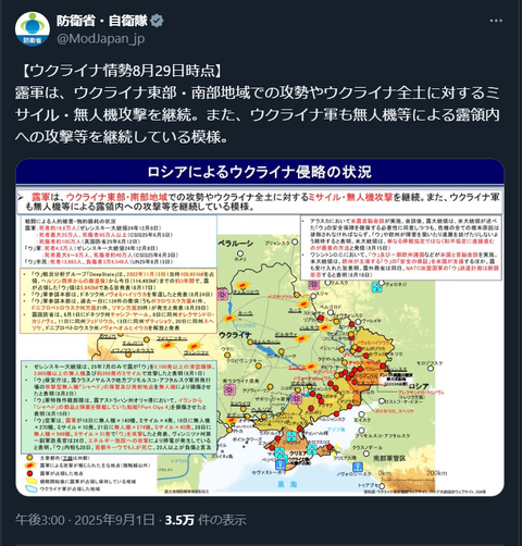 20250908 ウクライナ情勢最新 0829 防衛省・自衛隊公式