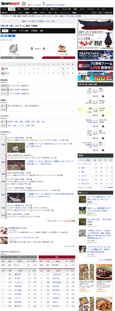 20200731 鴎戦きゃぷちゃ。