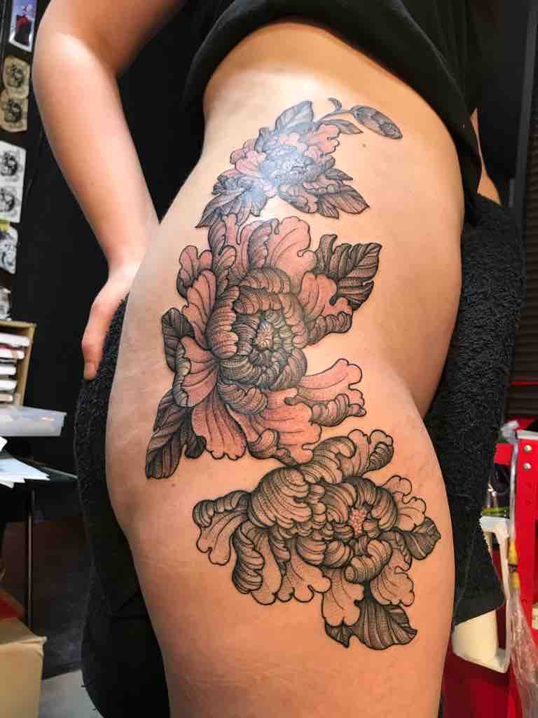 牡丹 ボタンタトゥー 札幌北区 Rockstock Tattoo ﾛｯｸｽﾄｯｸﾀﾄｩー