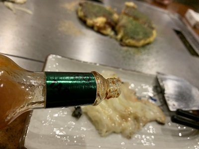 京都 お好み焼き きらく ネギ チーズ焼き