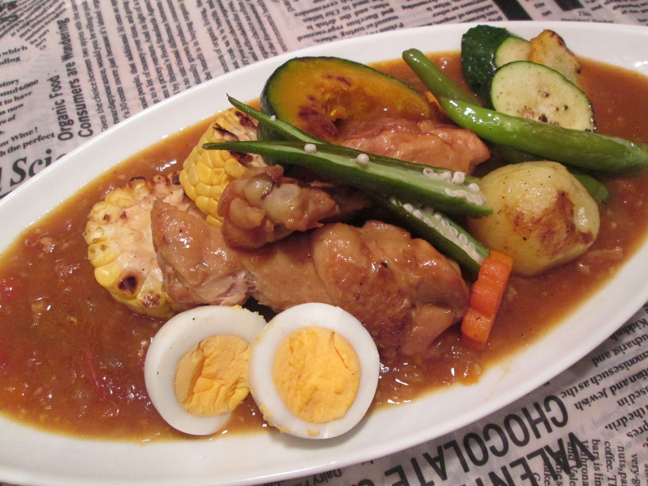 クマさんのバターチキンと夏野菜のスープカレー ちょこっとアレンジ 鶏ハムサラダ Trunk 旧 Hair Girl Chikage の ごはん ブログ