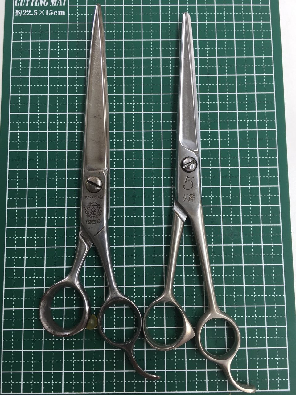 レア。理容師ハサミ。天洋G大型、海老貞治作 美容室 床屋 barber 海老貞治 天洋 シザー 業務用鋏 理容鋏