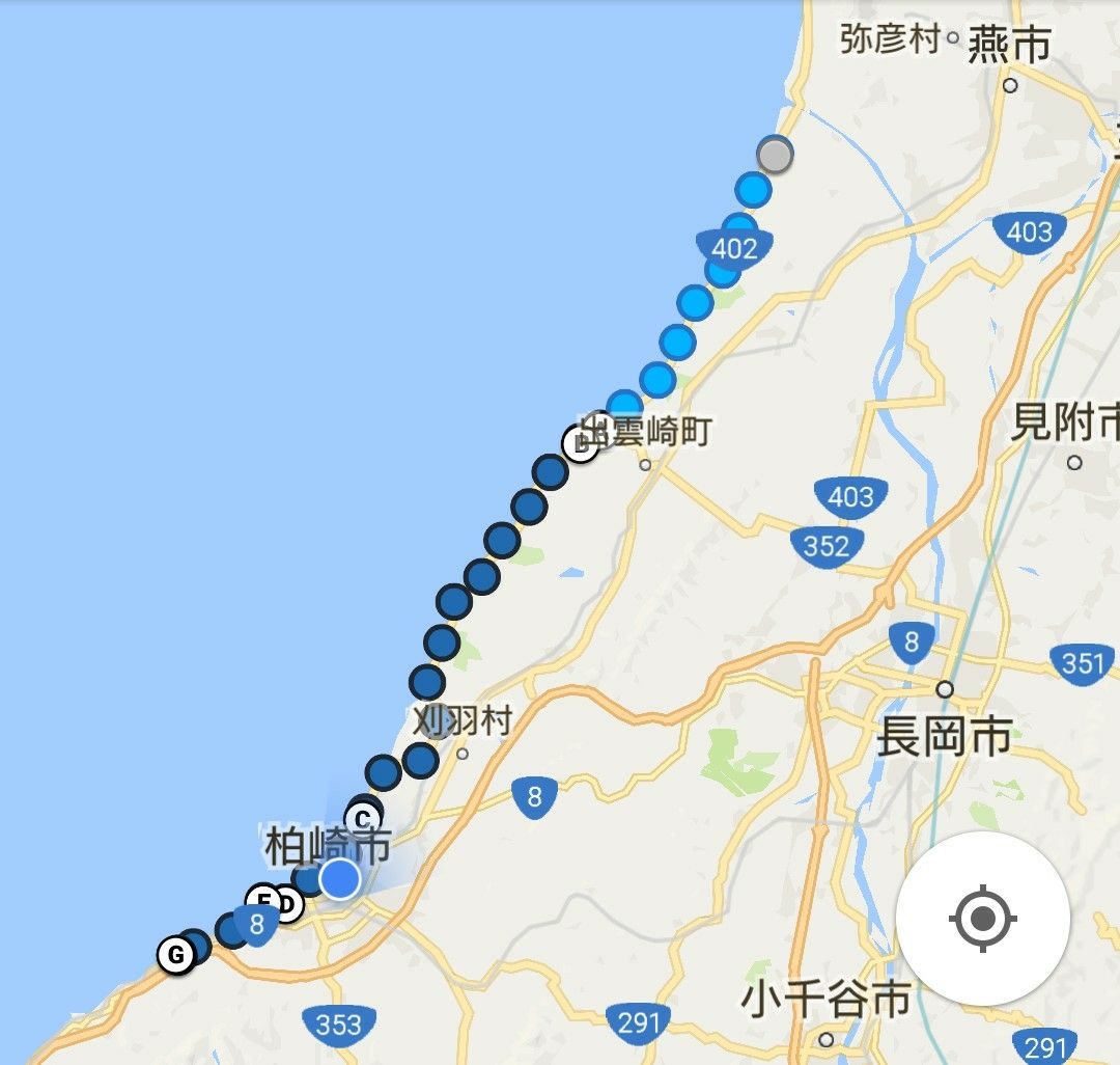 77日目 新潟県長岡市寺泊荒町から柏崎市大字青海川 48km 海岸沿いの日記 日本一周マラソン備忘録