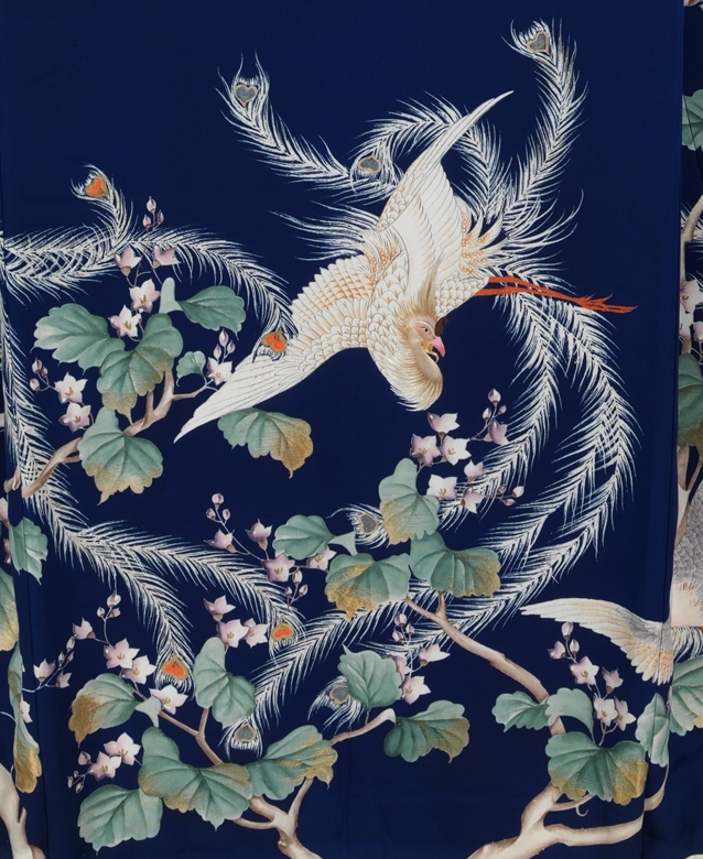 ◯手描きロウケツ染め創作布　 　　　　図柄、　\" 桐と鳳凰\" ◯手描きロウケツ染め創作布 図柄、 桐と鳳凰