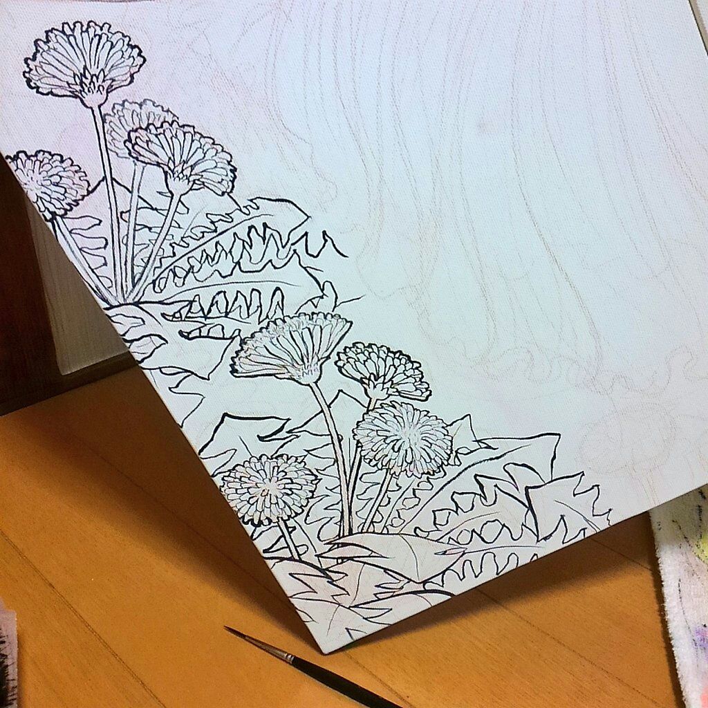 四季花天女 主線引き２日目 画面下のタンポポに苦戦f はまだまいこ 絵のブログ