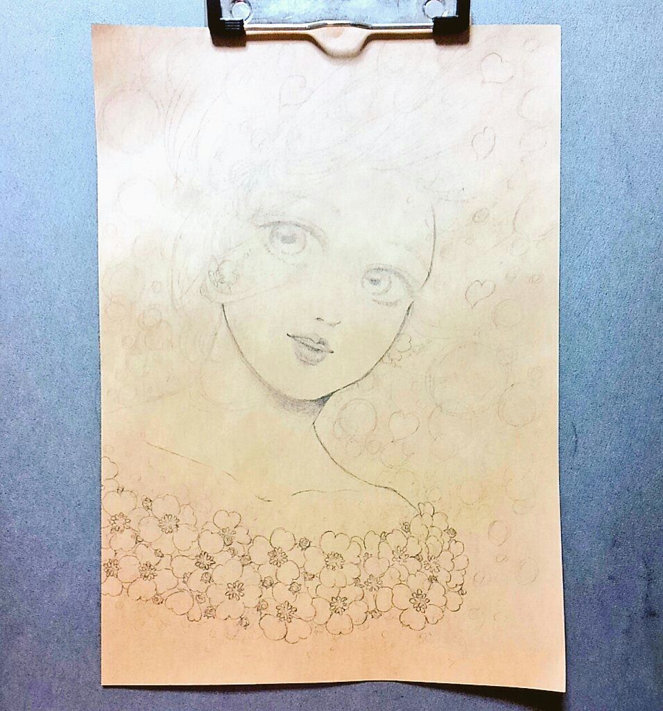 クラフト紙にお絵描き 途中経過 はまだまいこ 絵のブログ