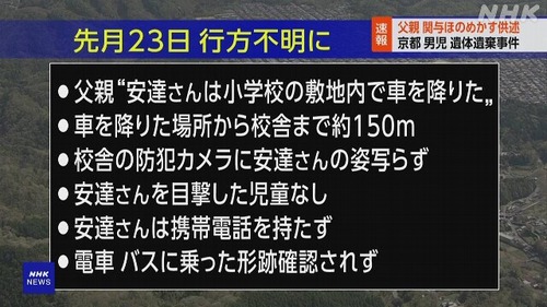 【京都】男児遺体遺棄事件　父親が関与認める　逮捕状請求へ