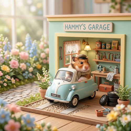 バック入庫しているハムスターさん　かわいい