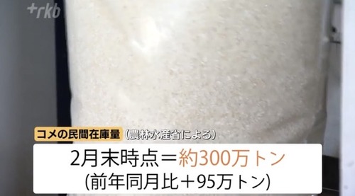 【令和の米騒動】民間在庫３００万トンのコメの投げ売り始まる　７週連続の値下がり