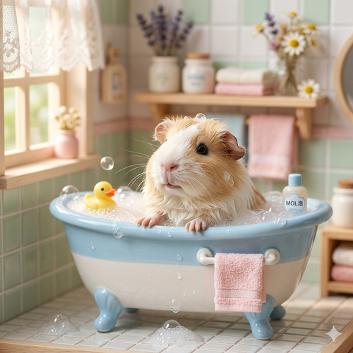 モルモットのお風呂動画　かわいい