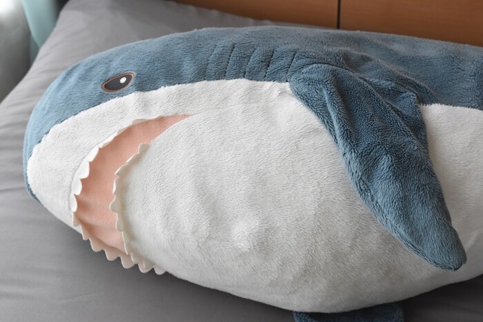 IKEAのサメぬいぐるみ】息子の家から出戻ったサメちゃん。7年経ってへ