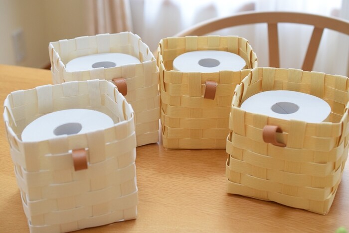 X模様の収納BOX(クラフト色)　エコクラフト作品 透かし模様の収納BOX(白色×さくら色) エコクラフト作品