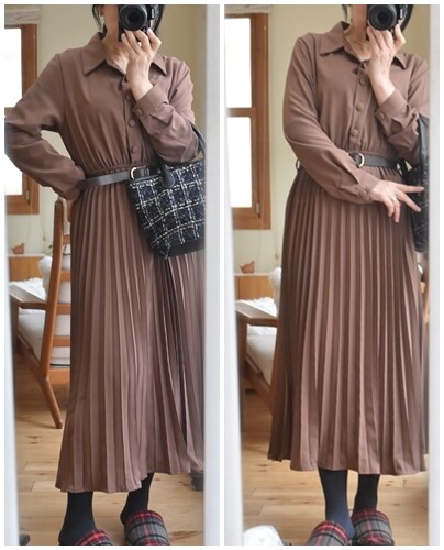 茶色ワンピース