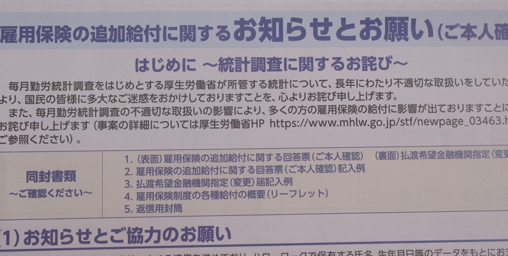 雇用 保険 追加 給付 振り込ま れ た