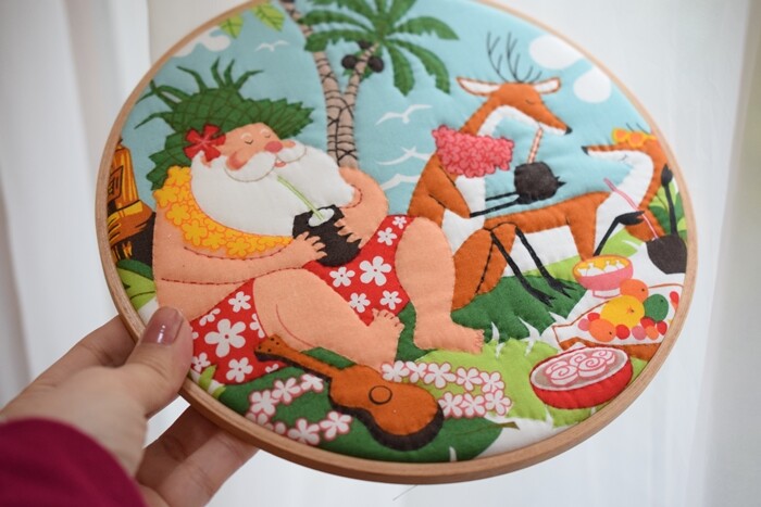 簡単手作りクリスマスキルト】ハワイのサンタさんはサーフィンで