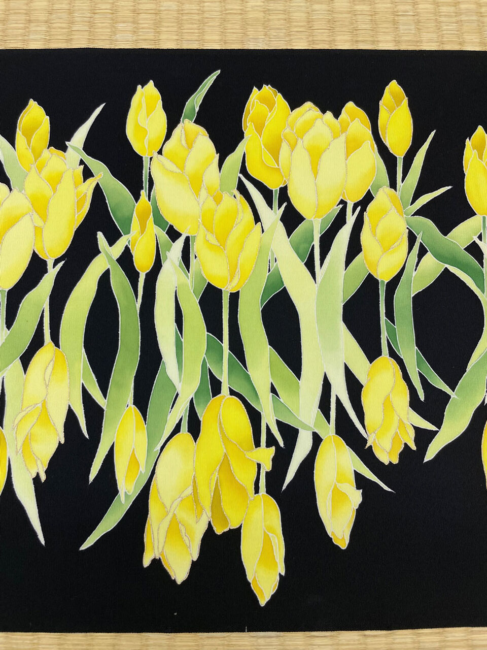 黄色いチューリップを描いた染帯 和を着る 楽しむ はんなりのブログ