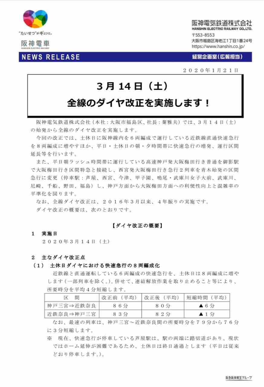 2020 改正 阪神 ダイヤ