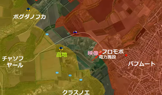 バフムート西部電力施設付近