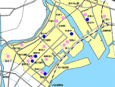 市川市小学校配置図南部