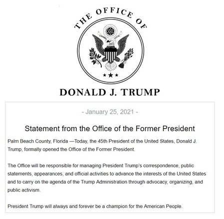 前大統領オフィス設立声明