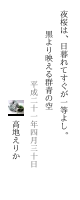 夜桜は、日暮れてすぐが一等よし。黒より映える群青の空