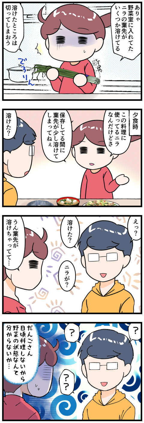 ニラが溶けたことを夫に話したら完成